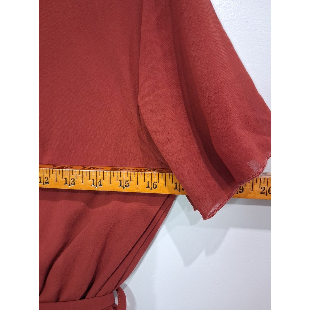 Baltic Born Rust Red Chiffon Flutter Sleeve Wrap Midi Dress Womens Medium - Picture 5 of 7